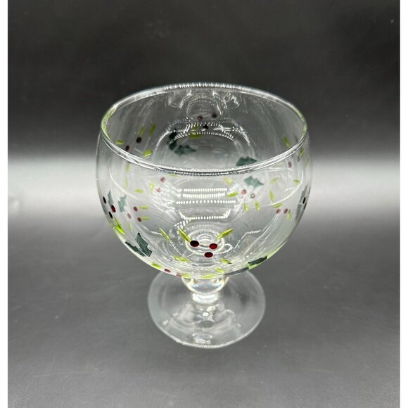 Vintage Candy Dish Glass Bowl Christmas Holly Berry Leaves Decoration Compote - Picture 1 of 8